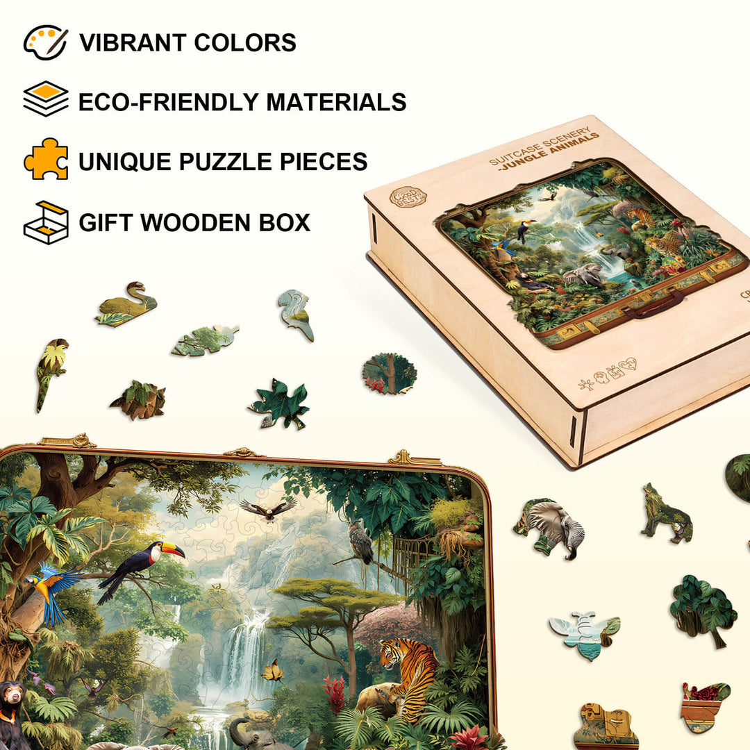 Suitcase scenery-jungle animals Wooden Jigsaw Puzzle