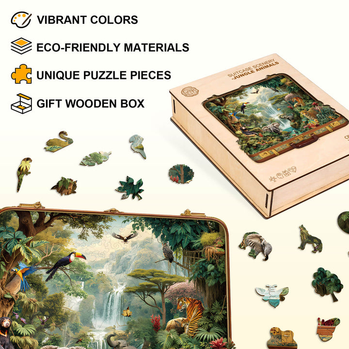 Suitcase scenery-jungle animals Wooden Jigsaw Puzzle