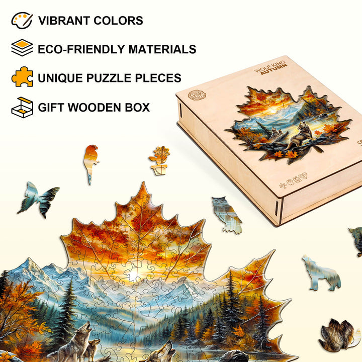 Wolf King autumn Wooden Jigsaw Puzzle