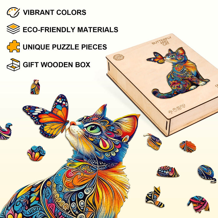 Butterfly and Cat Wooden Jigsaw Puzzle