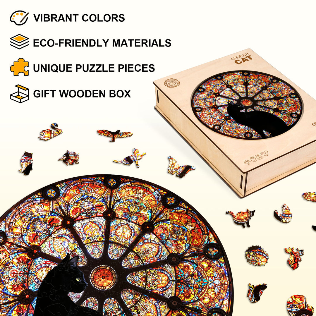 church cat Wooden Jigsaw Puzzle