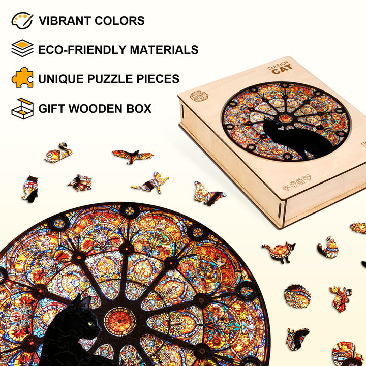 church cat Wooden Jigsaw Puzzle