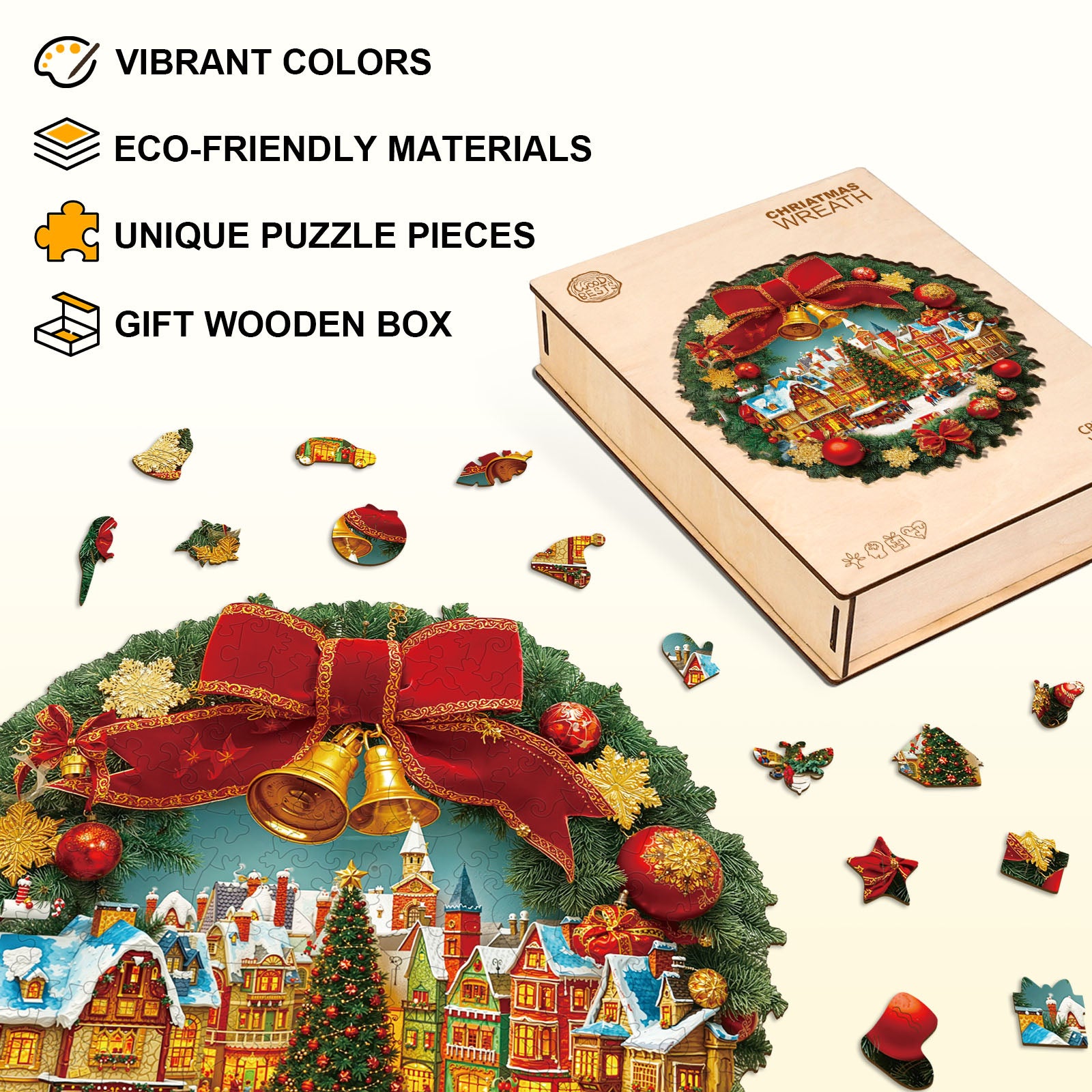 Christmas Wreath Wooden Jigsaw Puzzle