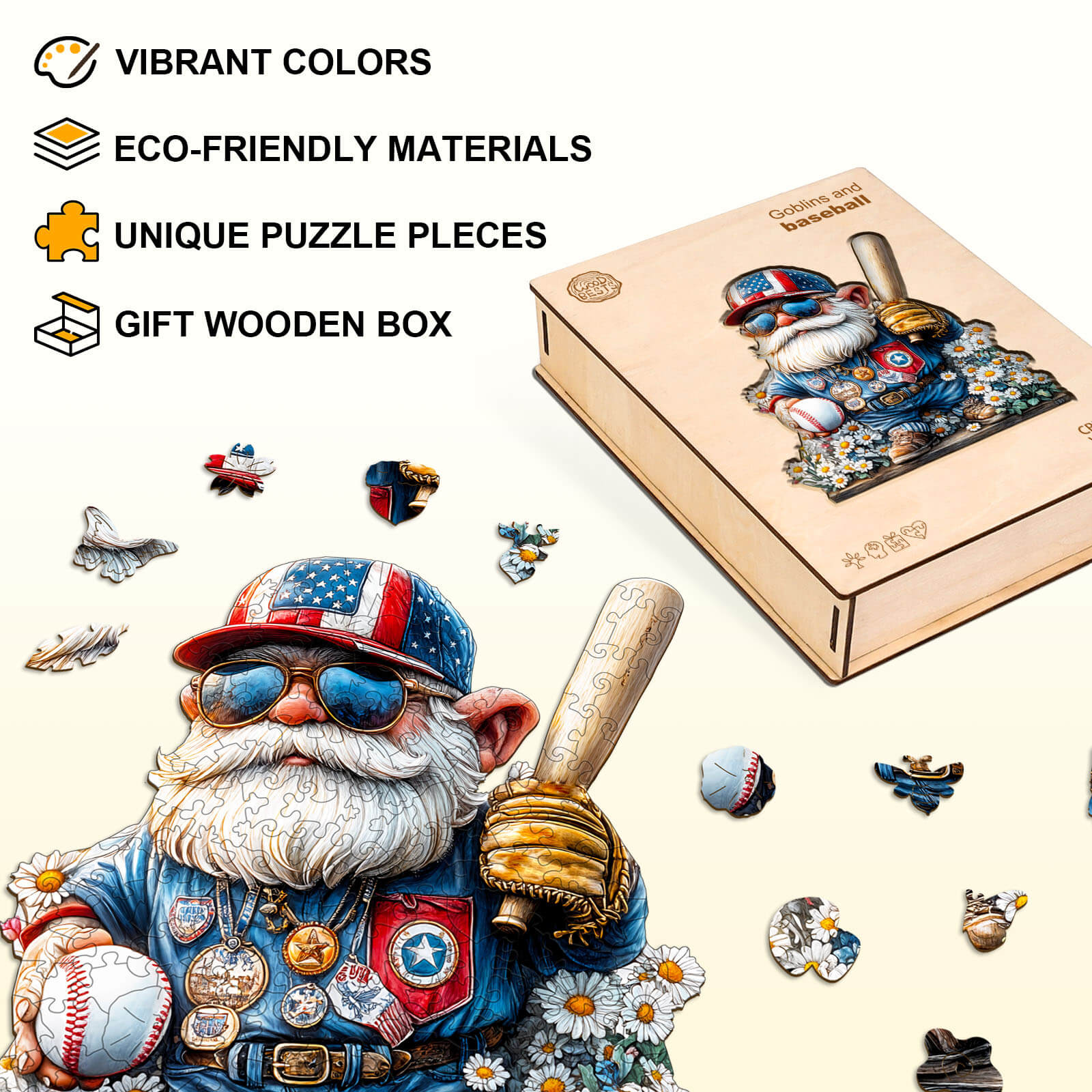Goblin and Baseball Wooden Jigsaw Puzzle