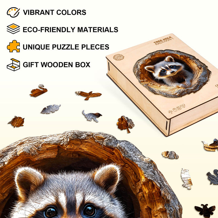 3D Tree Hole Raccoon-1 Wooden Jigsaw Puzzle