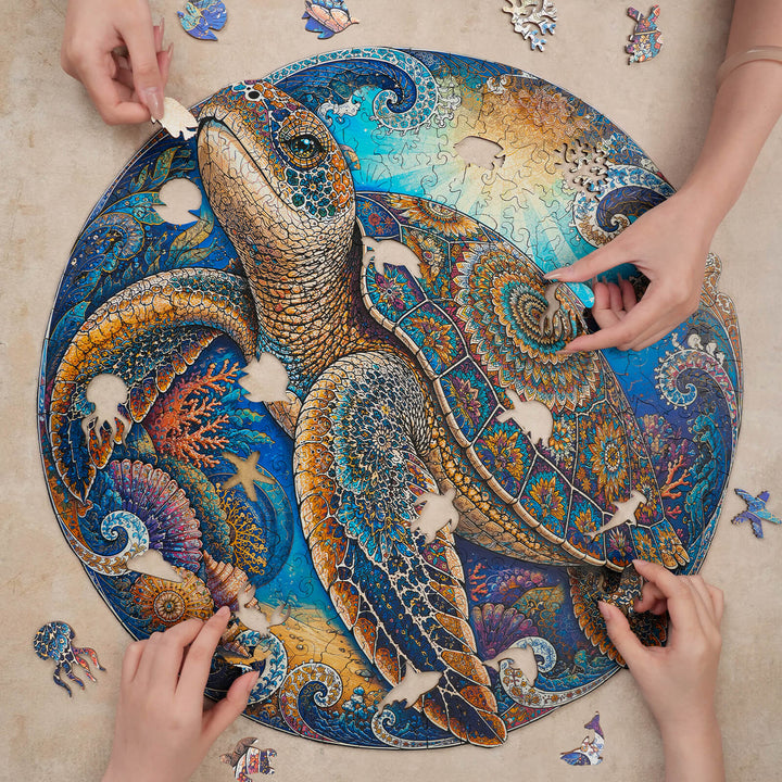 Ancient Wanderer Sea Turtle Wooden Jigsaw Puzzle