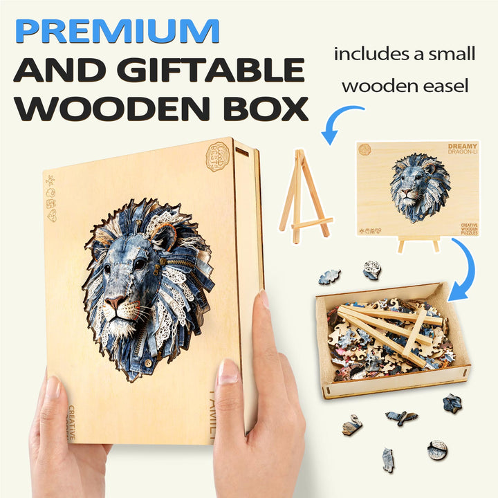 Denim Fabric Lion Wooden Jigsaw Puzzle
