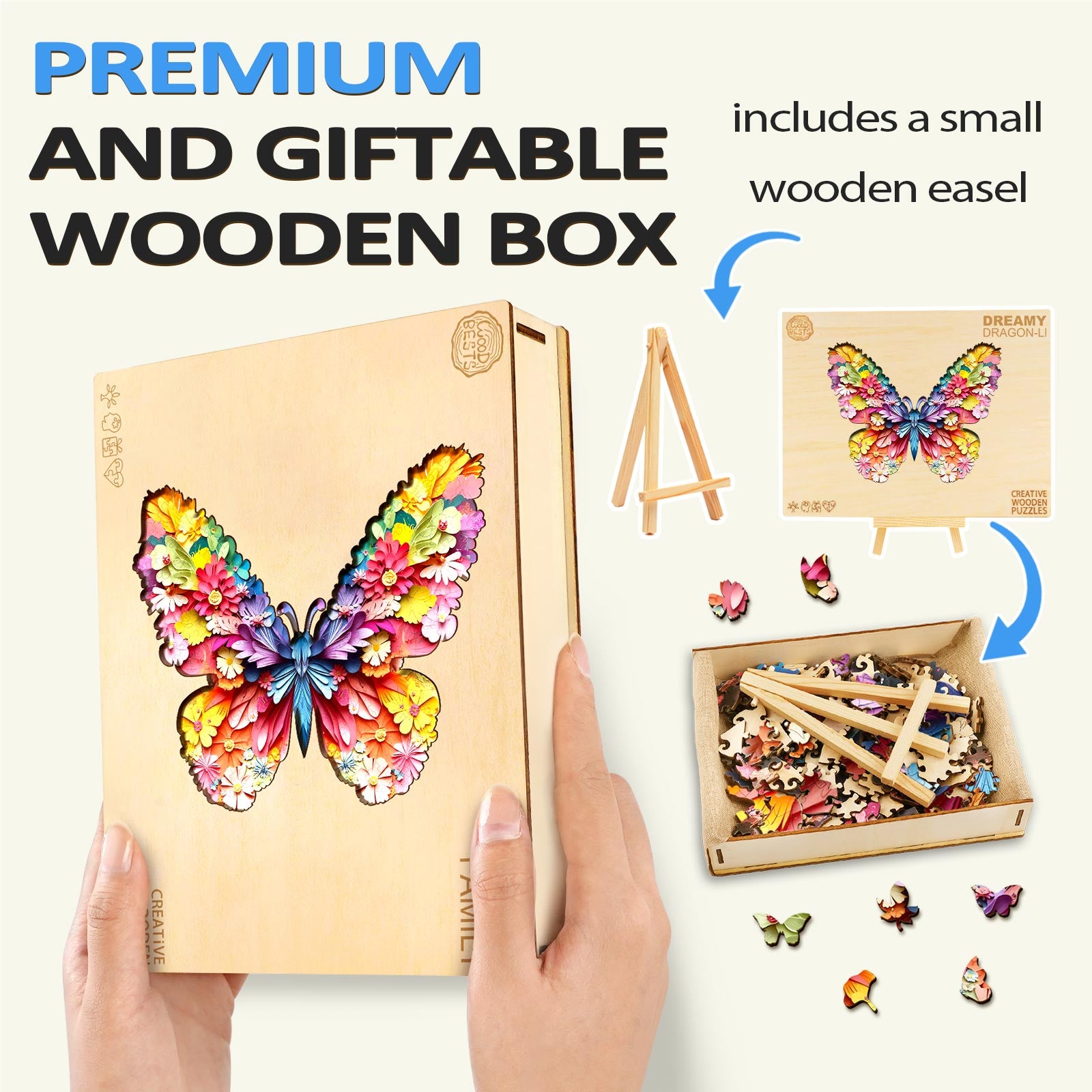 Puzzle en bois en forme de papillon coloré en 3D