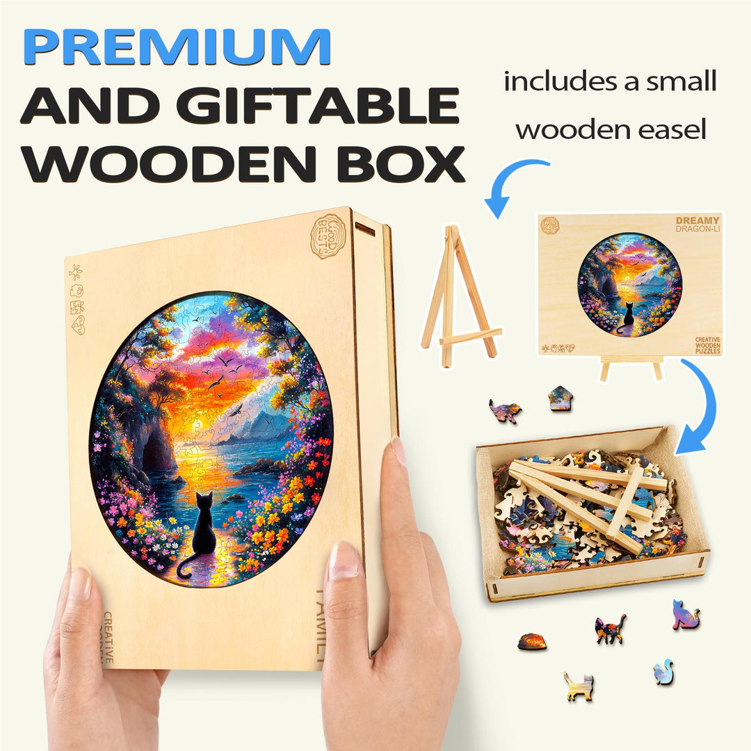 Rompecabezas de Madera de Gatito al Atardecer