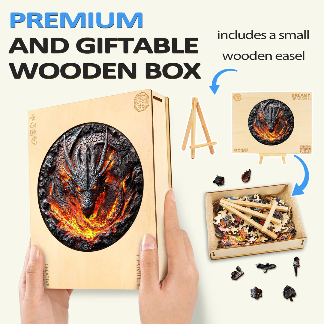 Flame Wall Dragon Wooden Jigsaw Puzzle