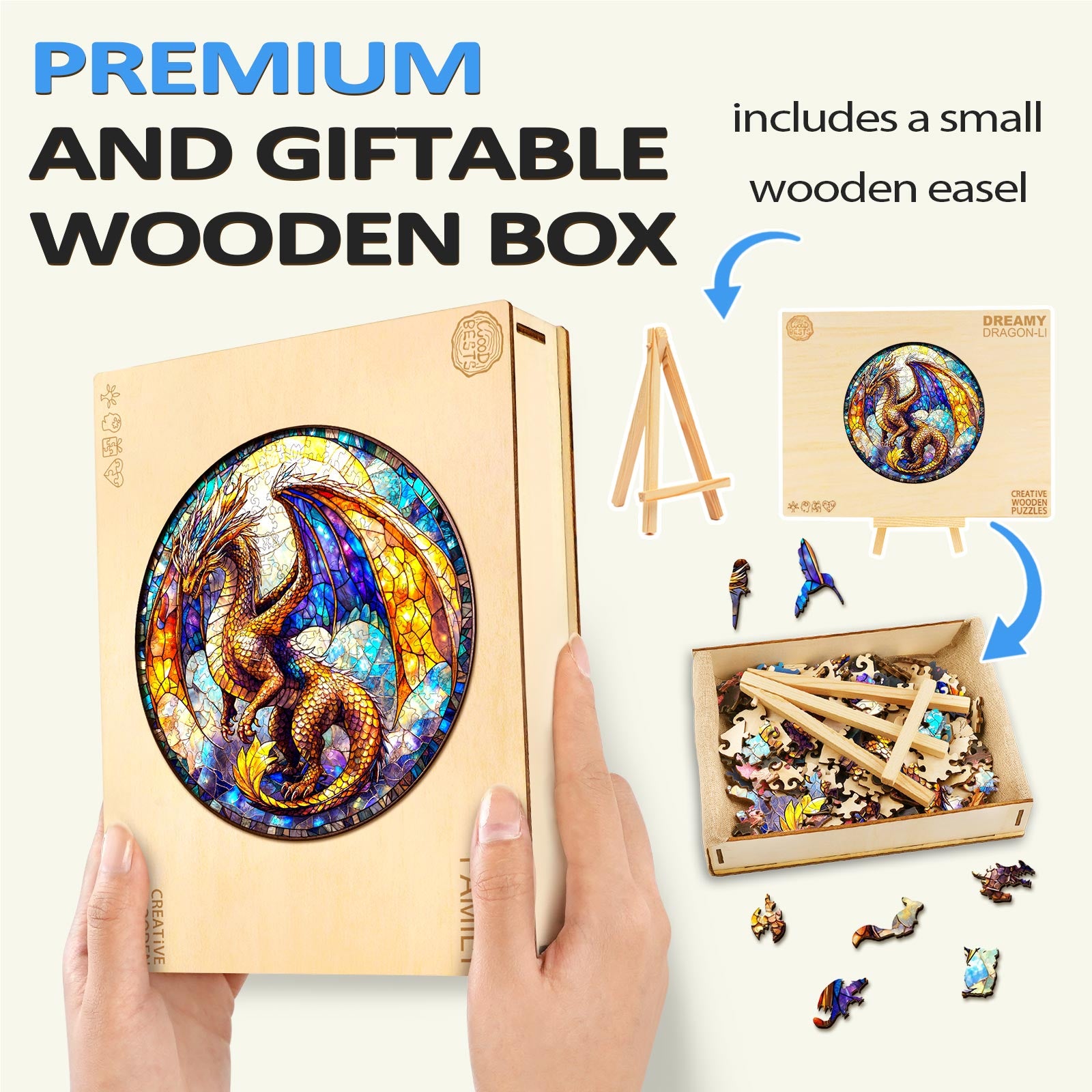 Buntglas Drache-2 Holz-Puzzle