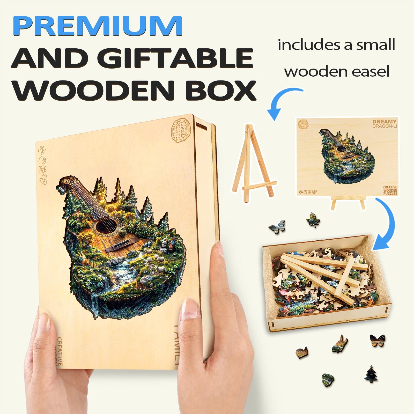 Rompecabezas de madera en forma de guitarra Forest