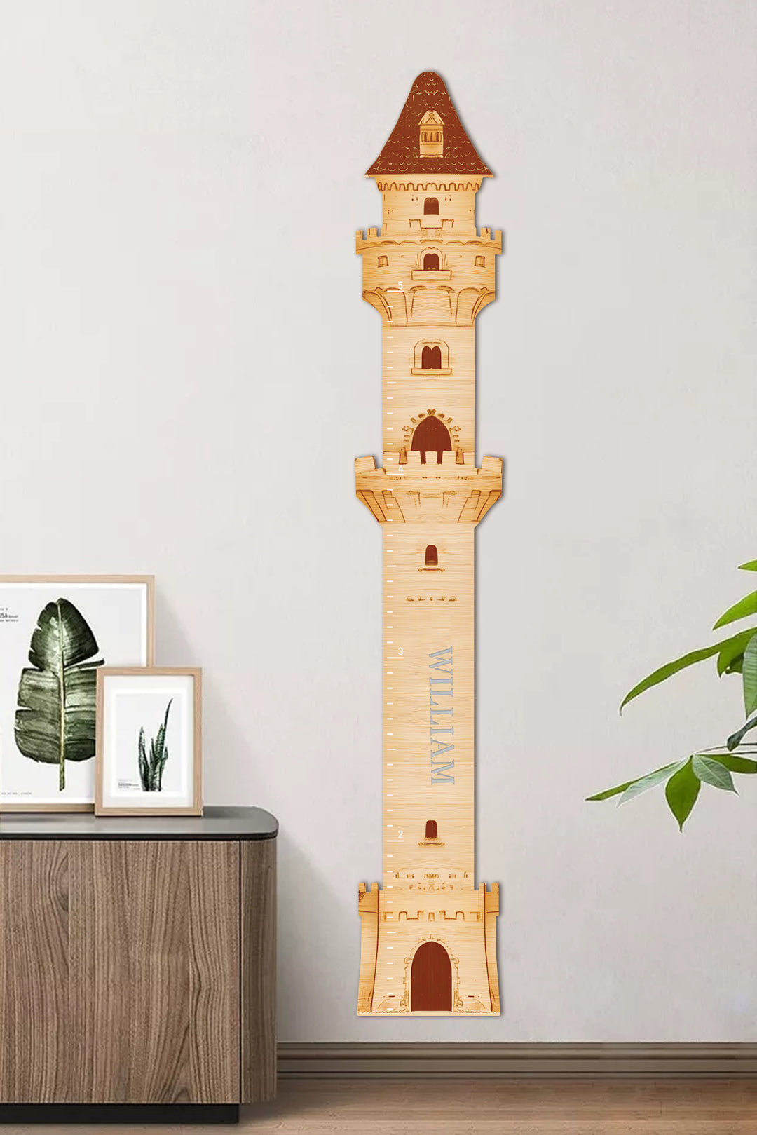 Règle de croissance personnalisée en bois en forme de château