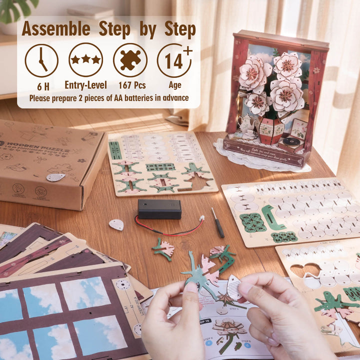 Crimson Rose Whispers– DIY Wooden Painting, 3D Puzzle Craft Kit