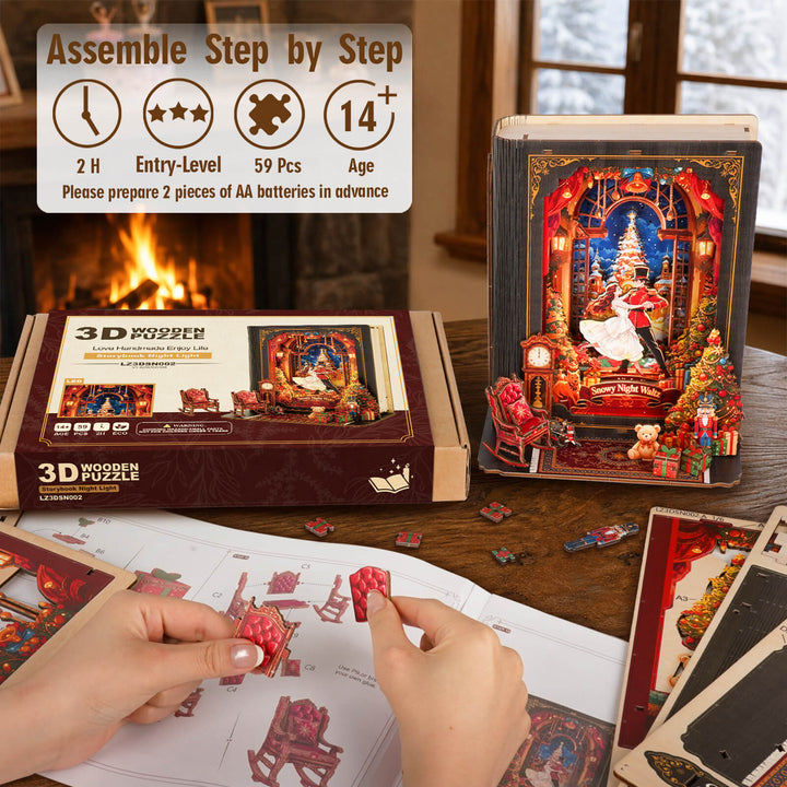 Snowy Night Waltz – DIY Wooden Book Nook Lamp Craft Kit