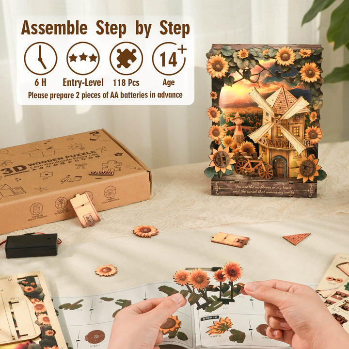 Sunlit Fieldscape – DIY Wooden Painting, 3D Puzzle Craft Kit