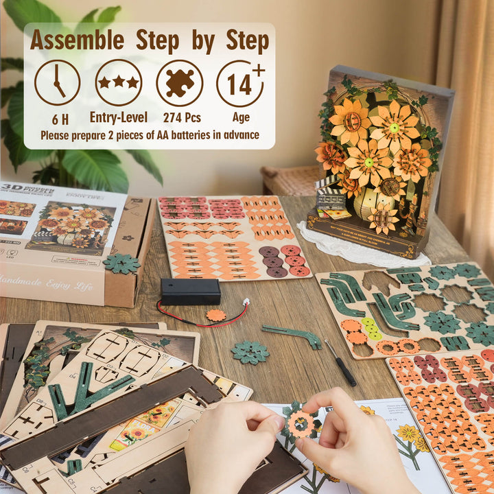 Windowside Sunflower Whispers– DIY Wooden Painting, 3D Puzzle Craft Kit