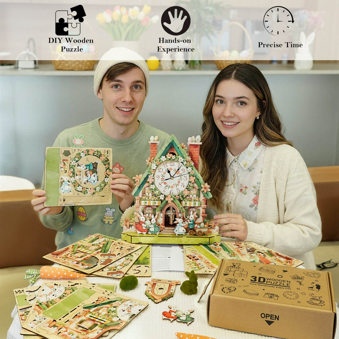 Easter Egg Hut– DIY Wooden Clock, 3D Puzzle Craft Kit