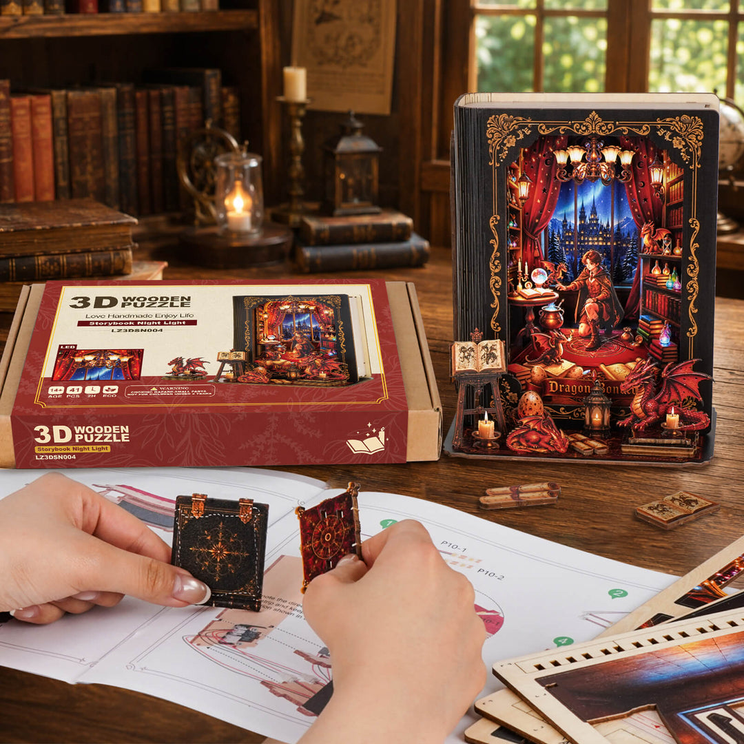 Dragon Covenant Night – DIY Wooden Book Nook Lamp Craft Kit