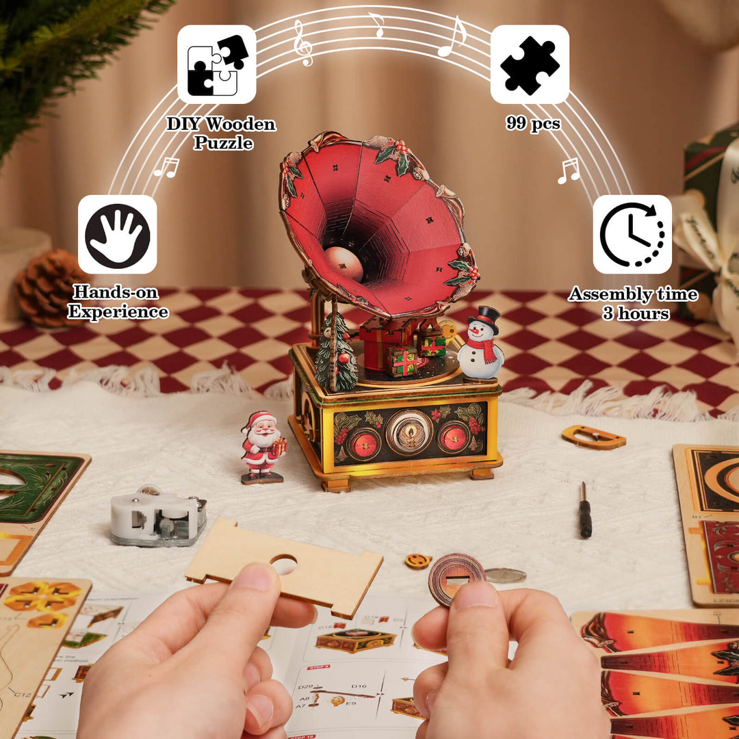 Melody Under the Mistletoe– DIY Wooden Music Box, 3D Puzzle Craft Kit