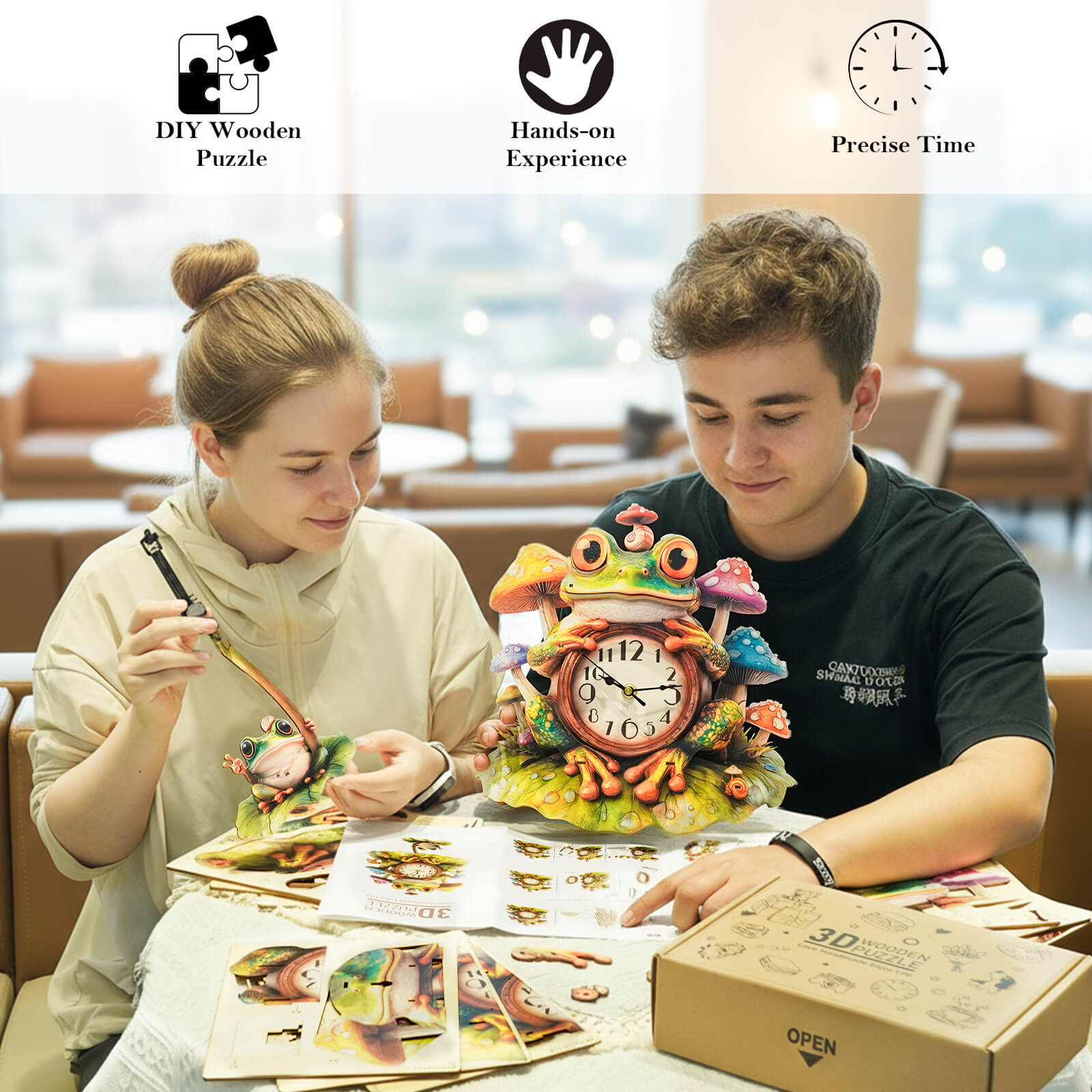 Frog– DIY Wooden Clock, 3D Puzzle Craft Kit