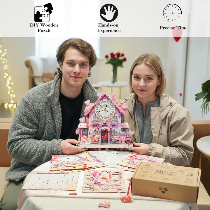 Sweetheart Cottage – DIY Wooden Clock, 3D Puzzle Craft Kit