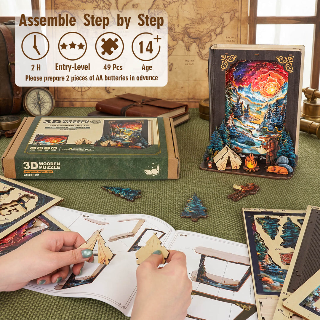 Starry River Quest – DIY Wooden Book Nook Lamp Craft Kit