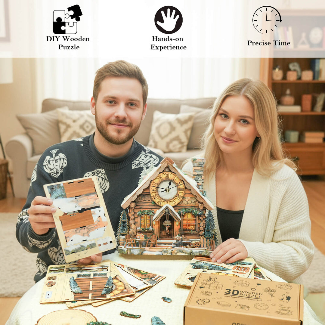 Swiss Chalet – DIY Wooden Clock, 3D Puzzle Craft Kit