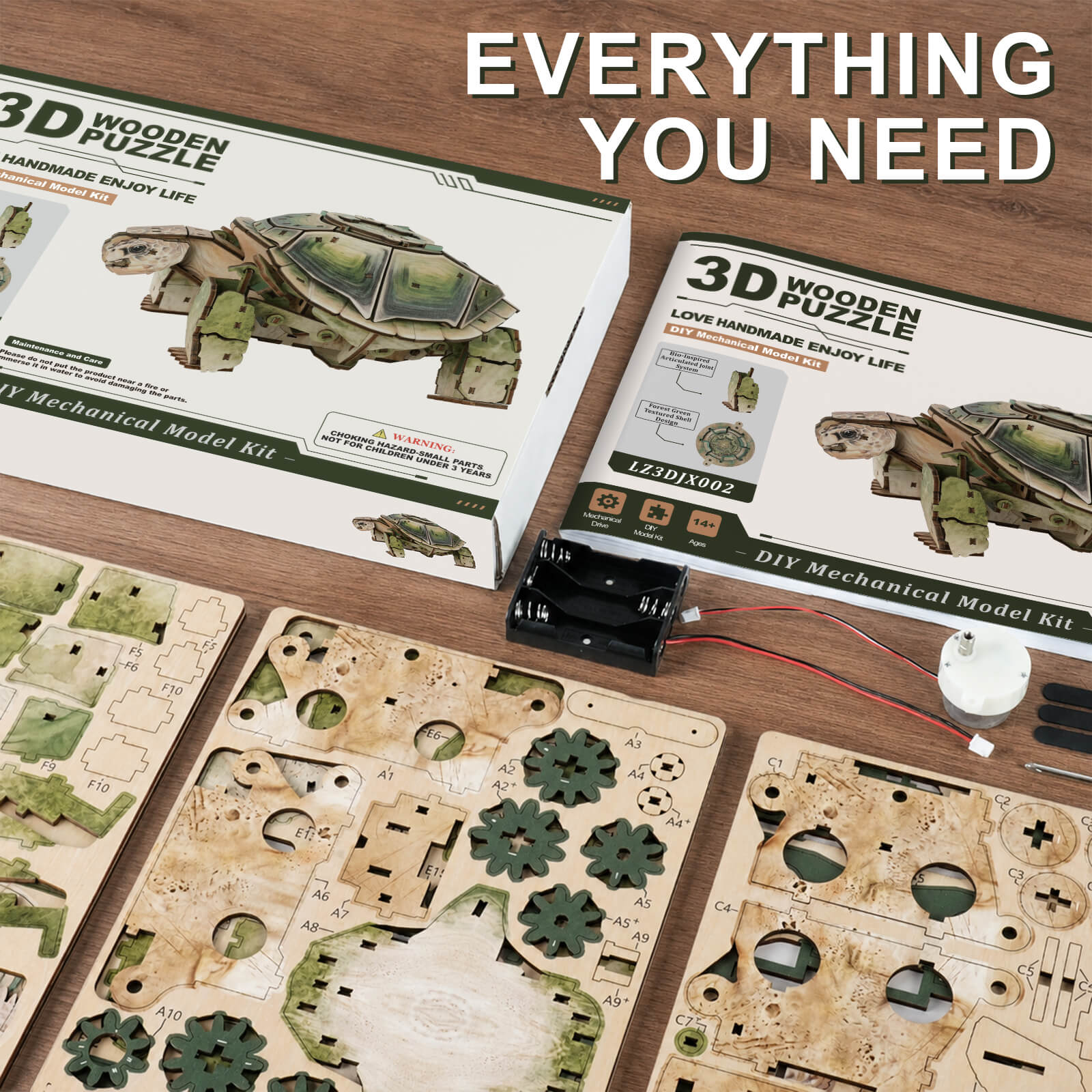 3D Wooden Mechanical Kit - Land Tortoise