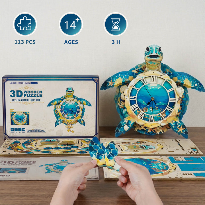 Sea Turtle – Hourly Chime DIY Wooden Clock, 3D Puzzle Craft Kit