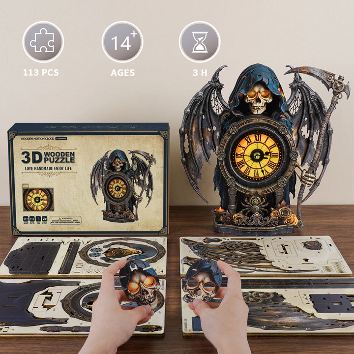 Blauer Drache – Stündlicher Glockenschlag DIY Holz-Uhr, 3D Puzzle-Bastelset