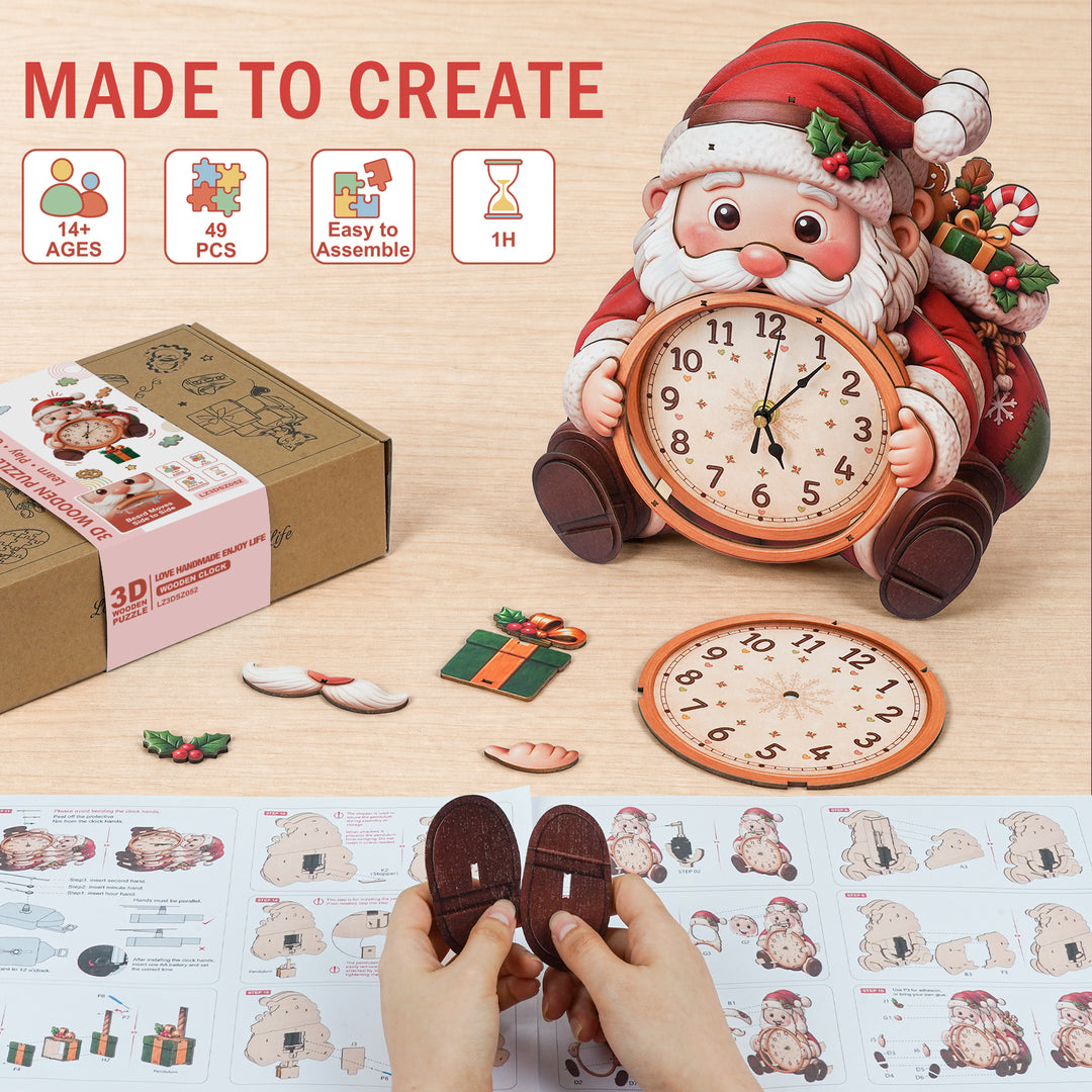 Santa Claus – DIY Wooden Clock, 3D Puzzle Craft Kit