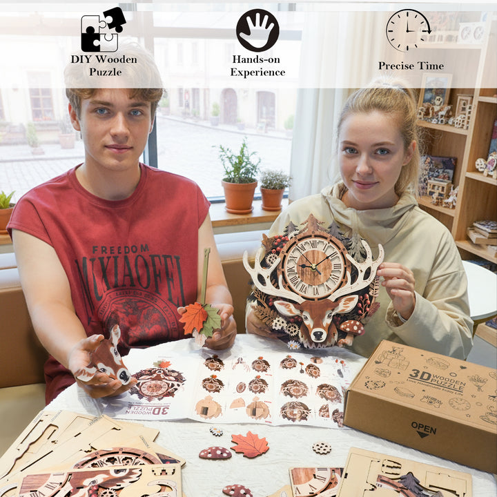 Reindeer– DIY Wooden Clock, 3D Puzzle Craft Kit