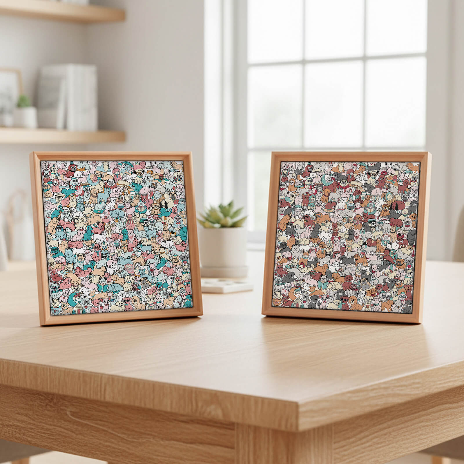 Puzzle carré en bois 195 pièces couleur Morandi en forme de chien mignon