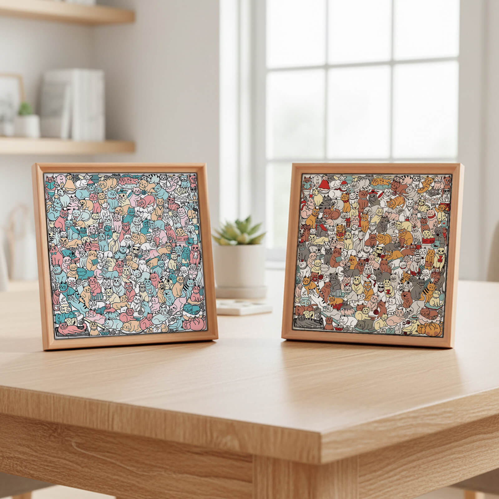Puzzle carré en bois 175 pièces couleur Morandi en forme de chat mignon