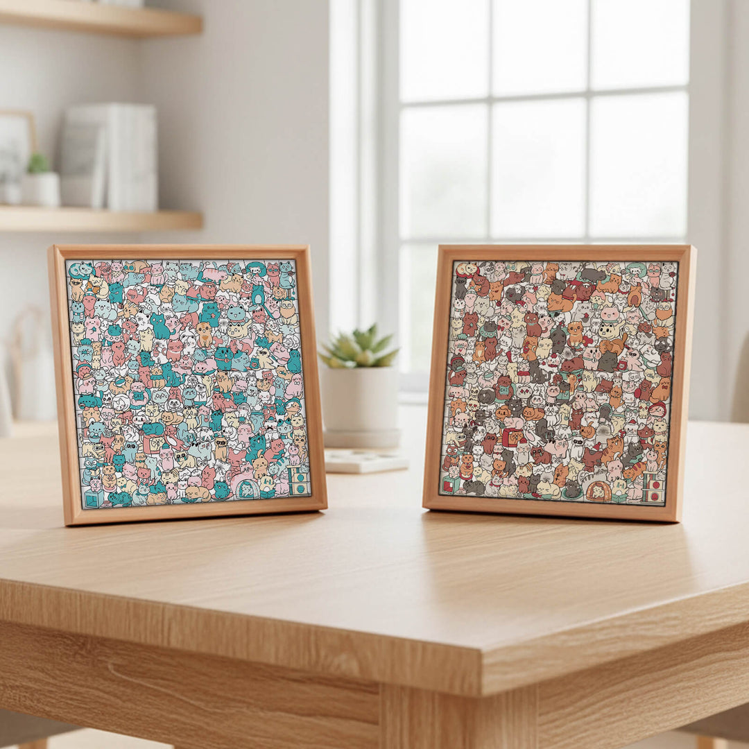 200 Pcs Morandi-Colored Lovely Cat Shaped Square Wooden Jigsaw Puzzle