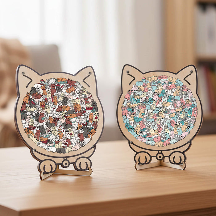 Morandi-Colored Cute Cat Shaped Wooden Jigsaw Puzzle – Woodbests