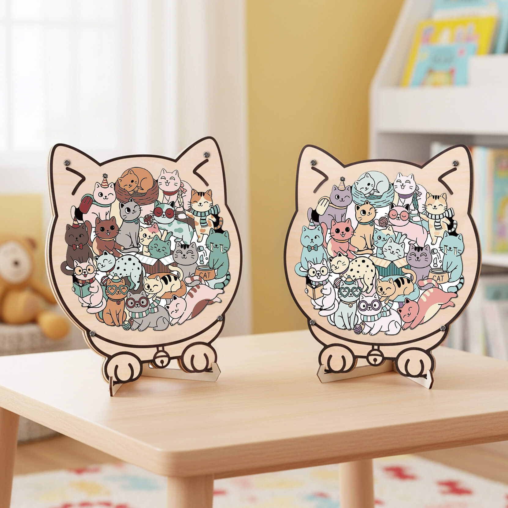 Puzzle en bois en forme de chat mignon pour bébé