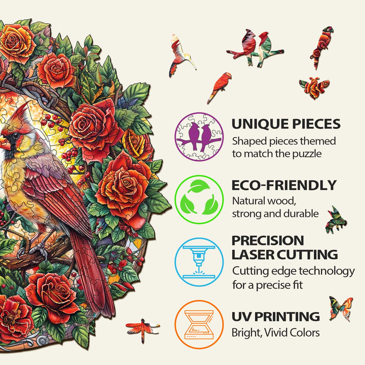 Rose Cardinal Wooden Jigsaw Puzzle - By Woodbests