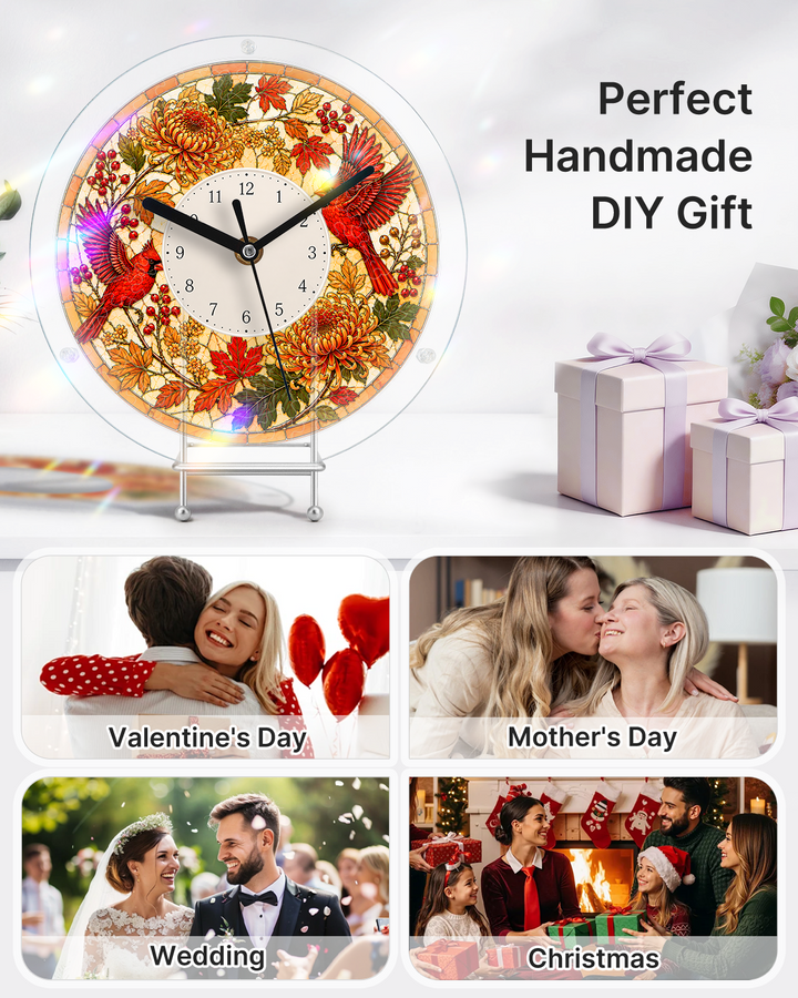 DIY Acrylic Puzzle Clock Kit - Autumn Cardinals Foliage