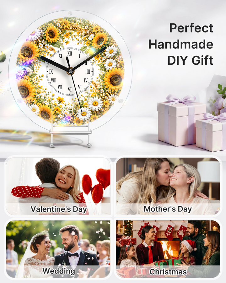 DIY Acrylic Puzzle Clock Kit - Golden Sunflower Field