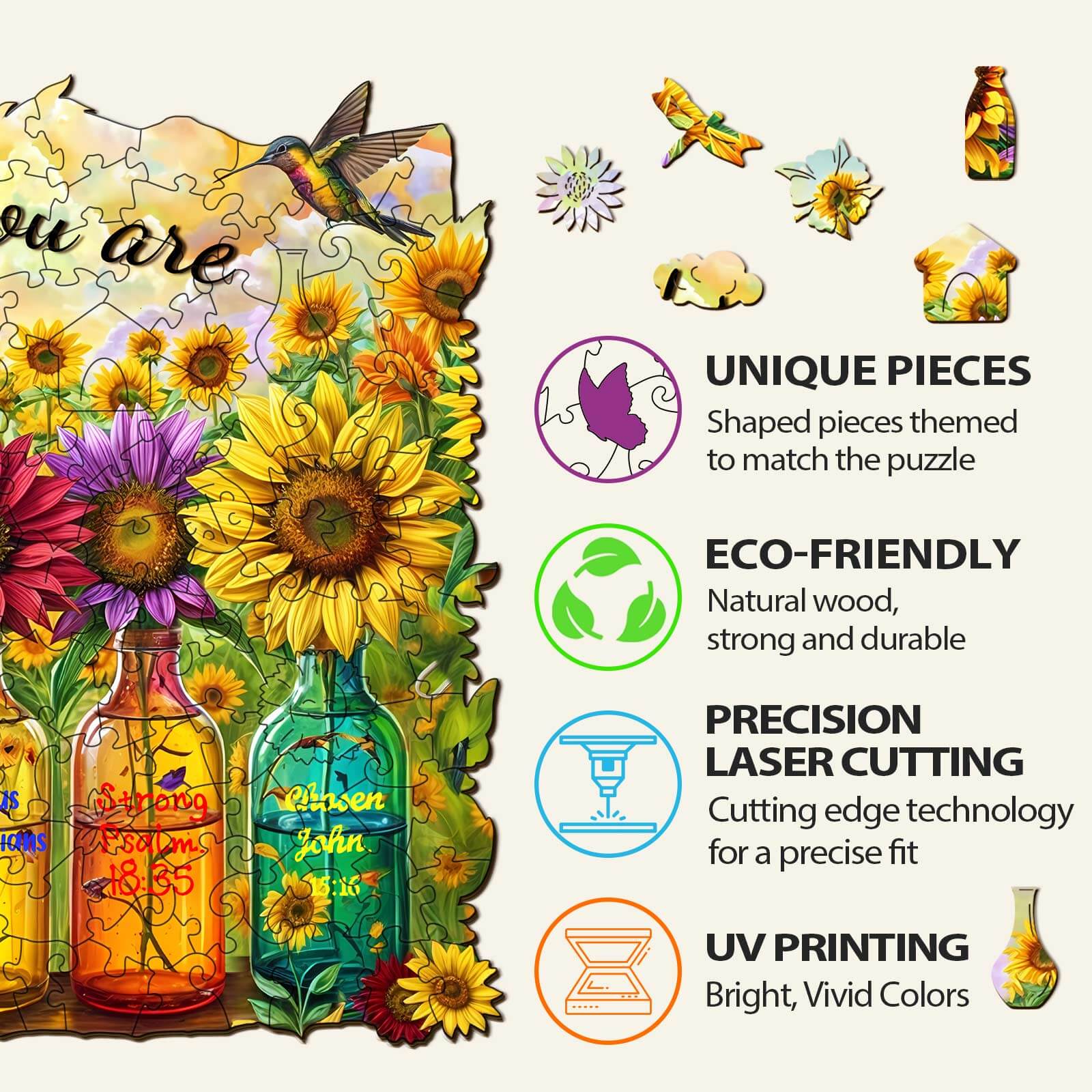 Colorful God Says You Are wooden jigsaw puzzle with unique pieces and eco-friendly design, perfect for focused mind games.