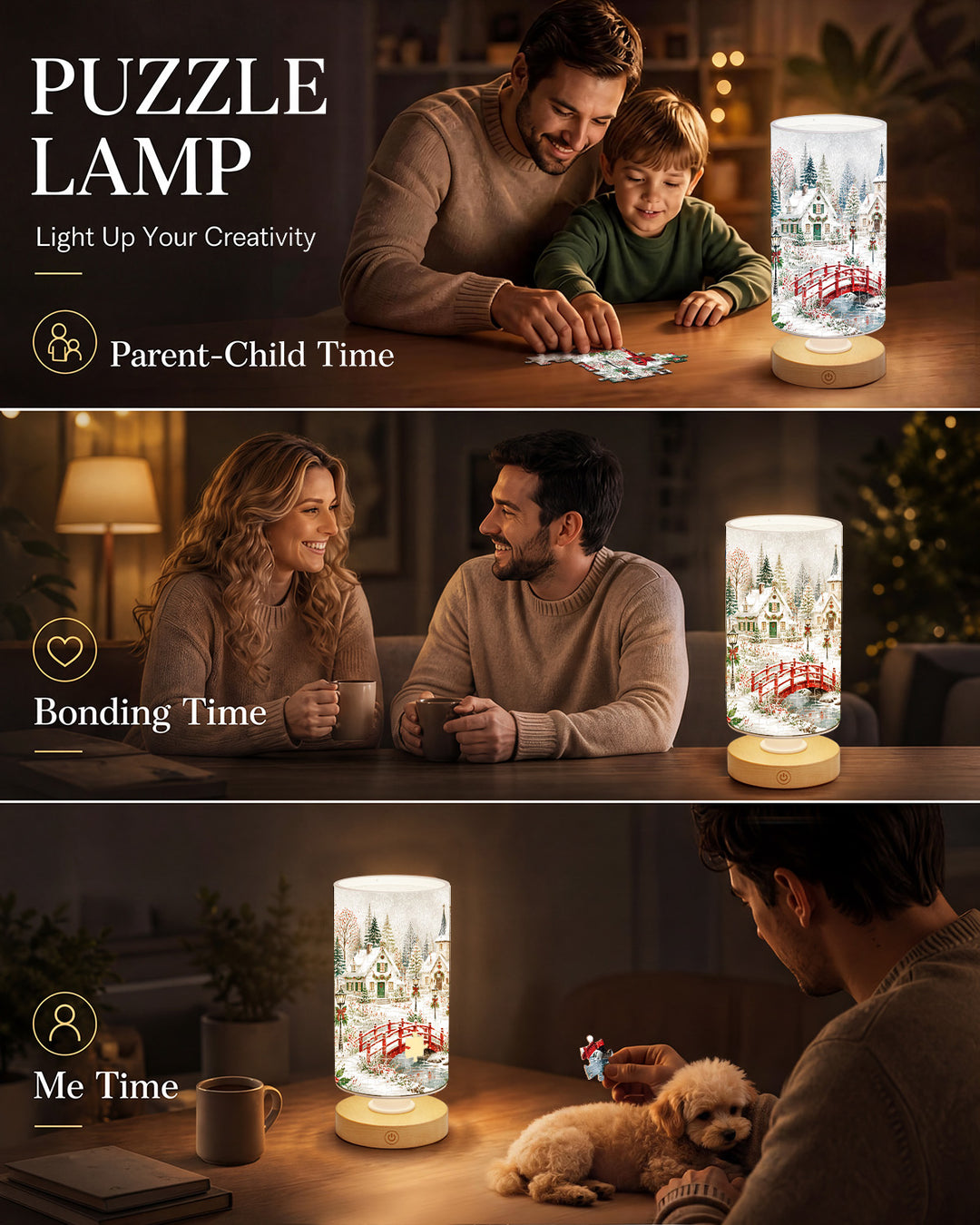 DIY Dimmable Acrylic Puzzle Lamp - Christmas Snow Village