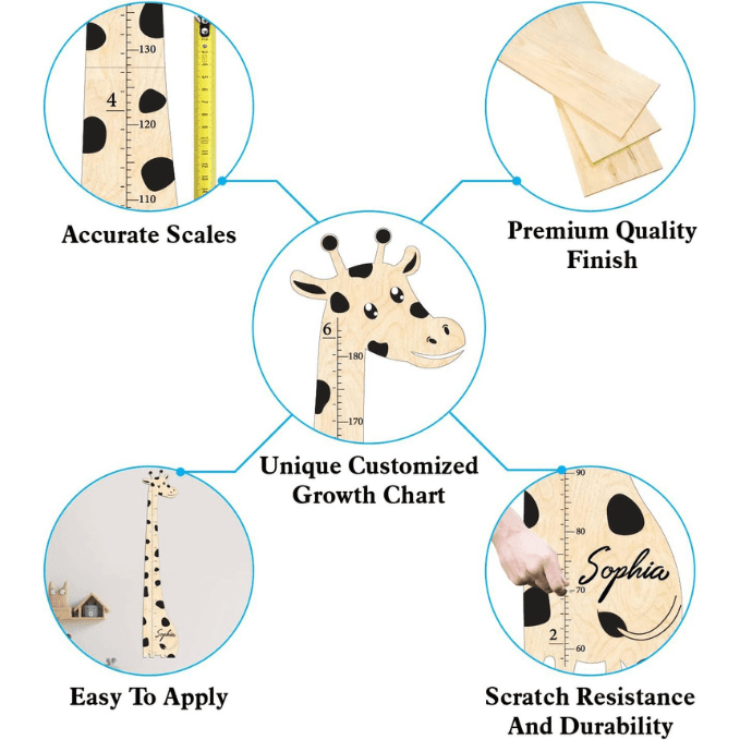 Regla de altura de tabla de crecimiento de jirafa de madera para niños