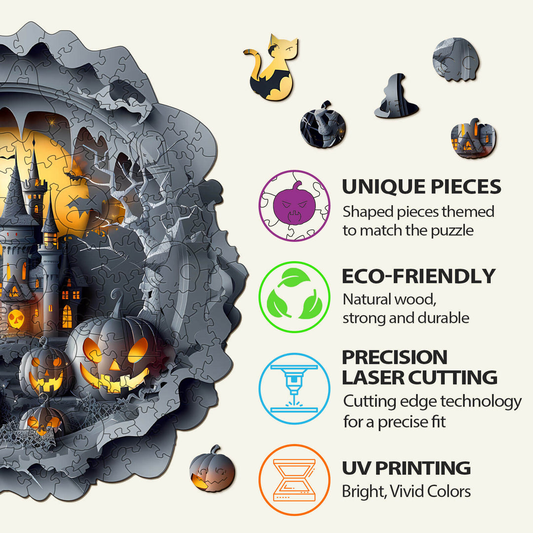 3D Halloween Castle-1 Wooden Jigsaw Puzzle