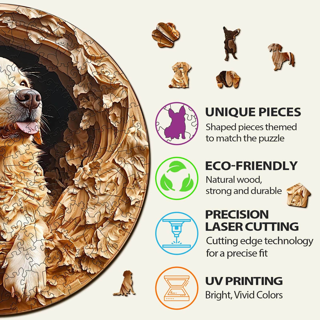 3D Golden Retriever-1 Wooden Jigsaw Puzzle - By Woodbests