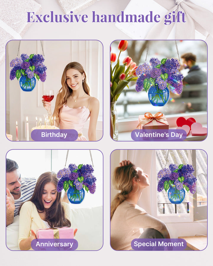 5D DIY Diamond Painting Suncatcher Kit - Lilacs in Blue Vase
