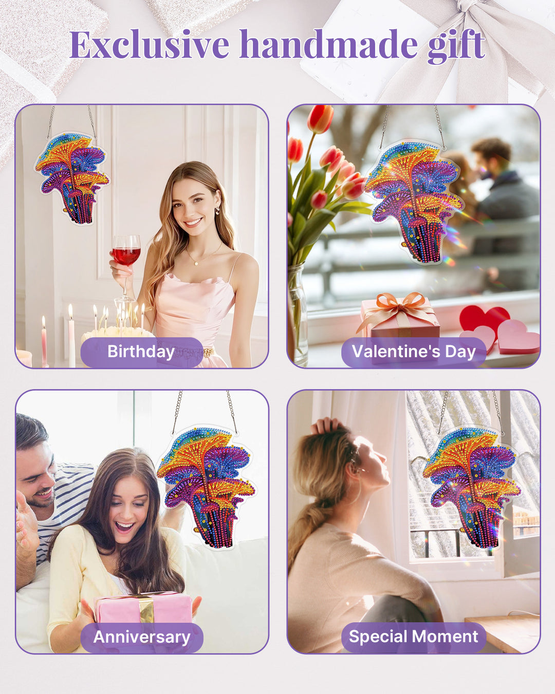 5D DIY Diamond Painting Suncatcher Kit - Fantasy Rainbow Mushrooms