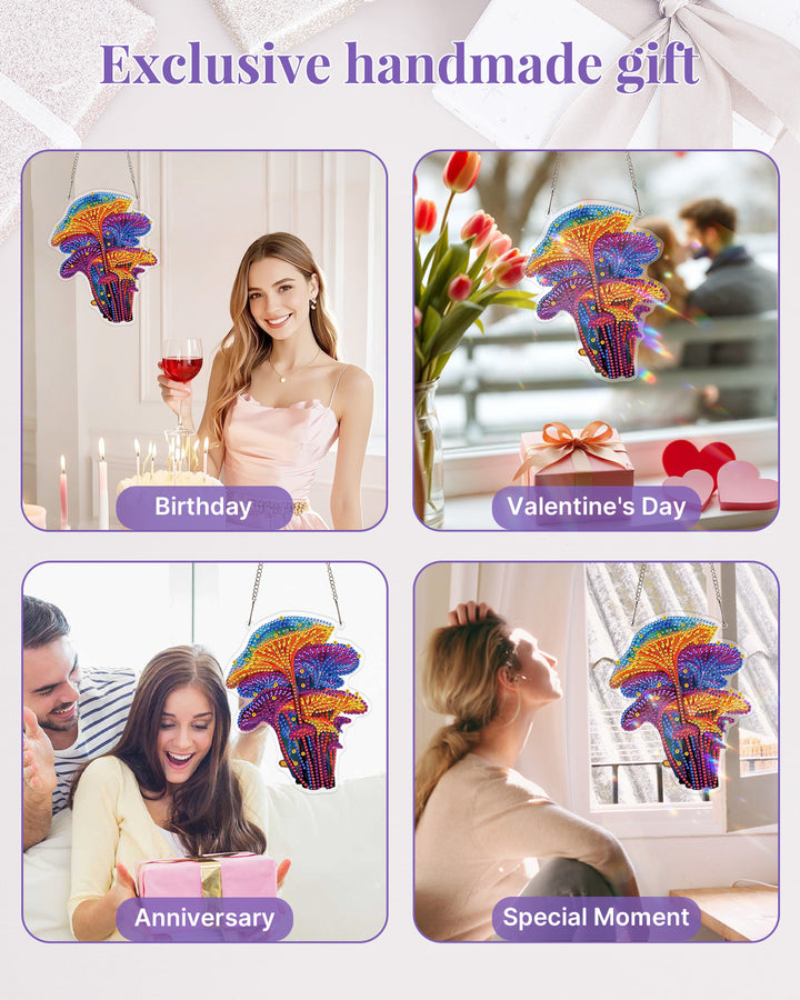 5D DIY Diamond Painting Suncatcher Kit - Fantasy Rainbow Mushrooms