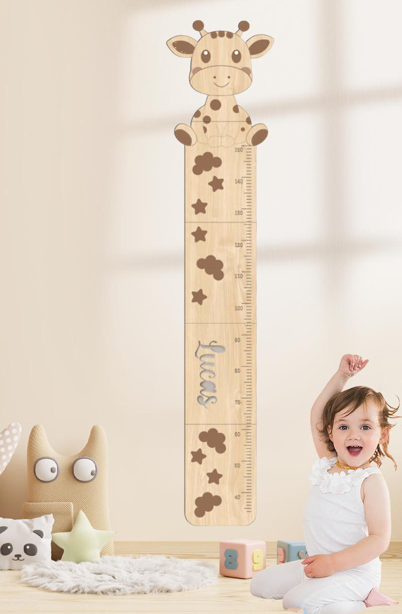 Tableau de croissance personnalisé en bois avec girafe mignonne